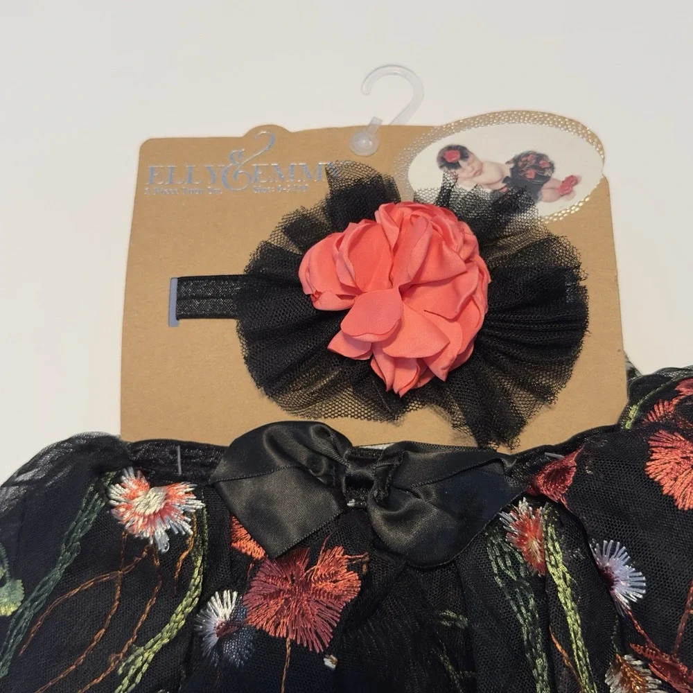 Elly & Emmy Tutu Head‎ Band Tutu Set 0-12M Photo Outfit Brand Black Embroidered